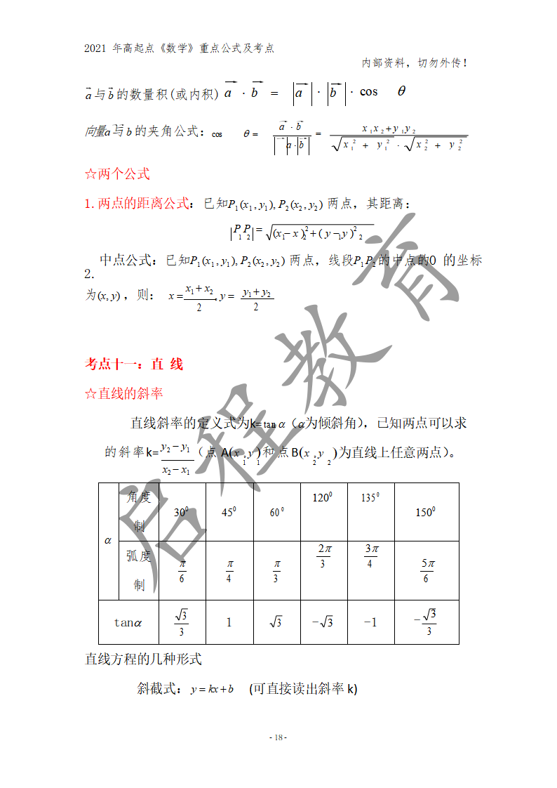 高起点《数学》重点公式及考点(图9)