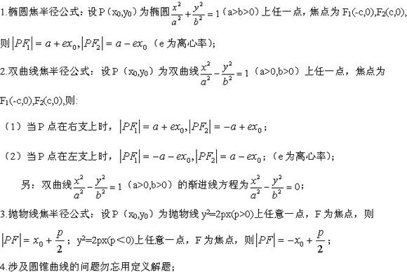 2011年成人高考数学圆锥曲线知识精讲